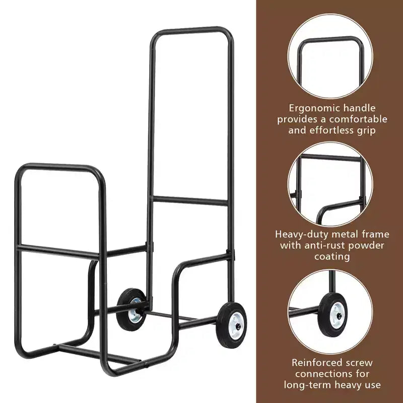 Support de rangement pour bois de chauffage Costway Chariot de transport pour bois Chariot à roulettes pour bois de chauffage
