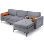 Costway Modular L-shaped Sectional Sofa with Reversible Chaise & 2 USB Ports Ash Grey