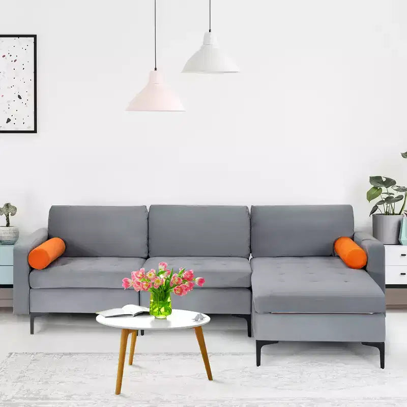 Costway Canapé d'angle modulaire avec méridienne réversible et 2 ports USB Gris cendré