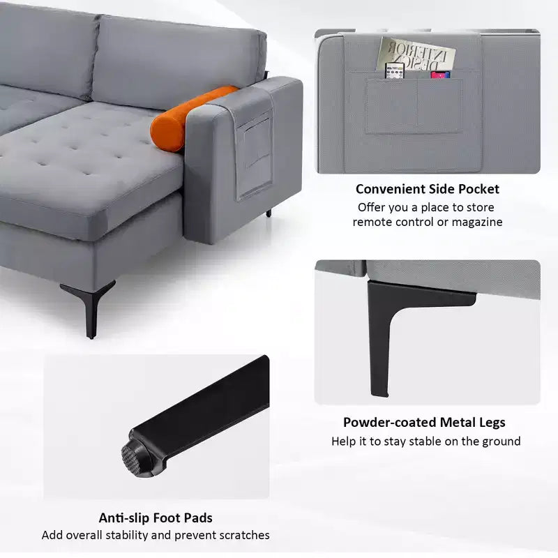 Costway Canapé d'angle modulaire avec méridienne réversible et 2 ports USB Gris cendré
