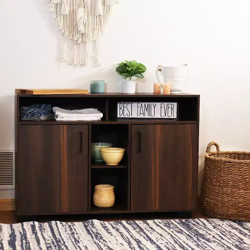 Buffet de rangement Anthony d'intérieur Sunnydaze avec étagères – 48,5 po
