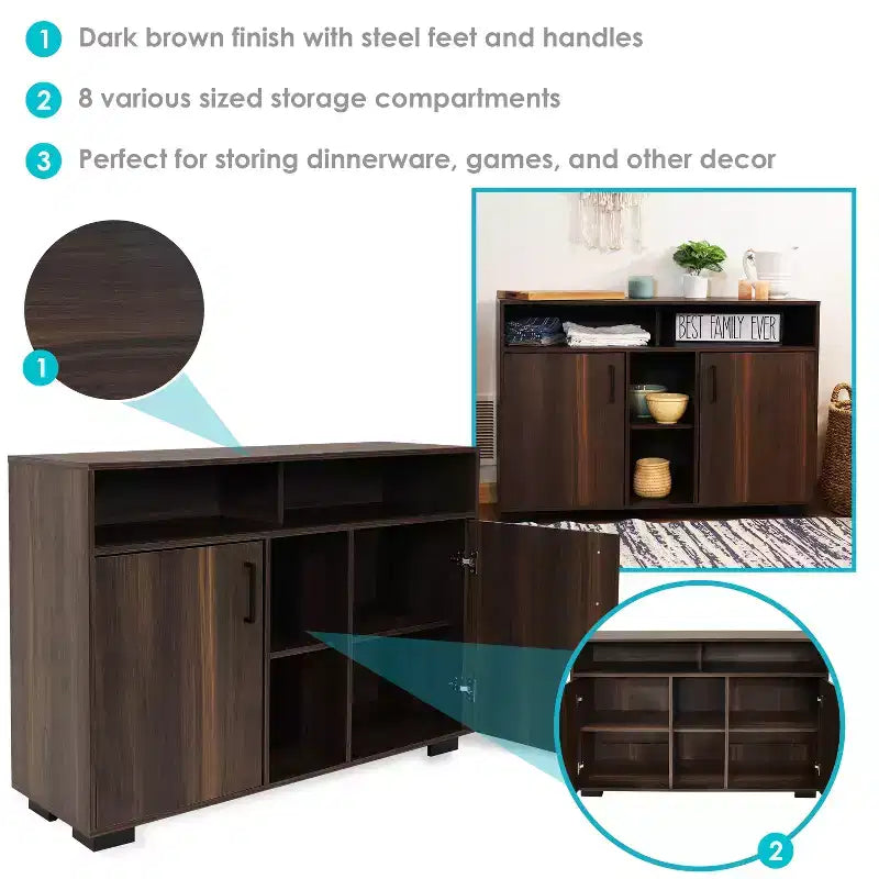 Buffet de rangement Anthony d'intérieur Sunnydaze avec étagères – 48,5 po