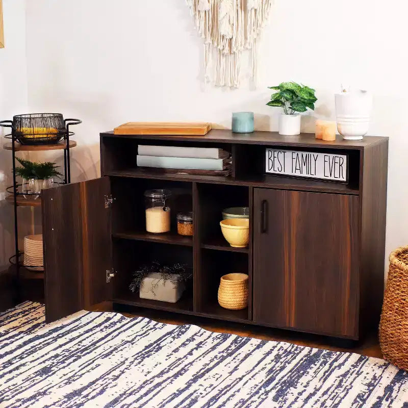 Buffet de rangement Anthony d'intérieur Sunnydaze avec étagères – 48,5 po
