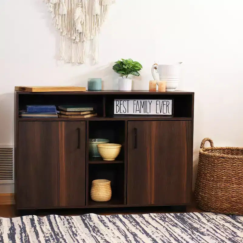 Buffet de rangement Anthony d'intérieur Sunnydaze avec étagères – 48,5 po