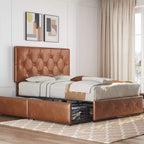 Yaheetech Upholstered Faux Leather Bed Frame with Adjustable Headboard