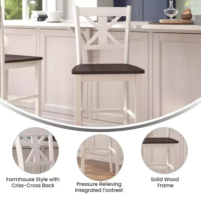 Flash Furniture Gwendolyn, lot de 2 tabourets de bar modernes de style rustique en bois massif de qualité commerciale, hauteur comptoir