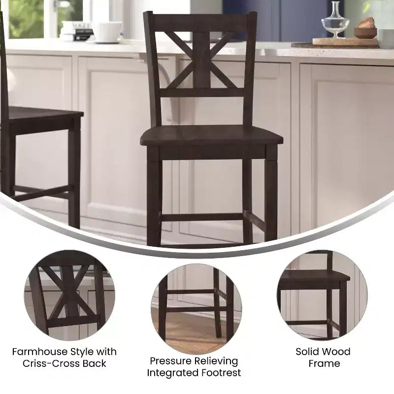 Flash Furniture Gwendolyn, lot de 2 tabourets de bar modernes de style rustique en bois massif de qualité commerciale, hauteur comptoir