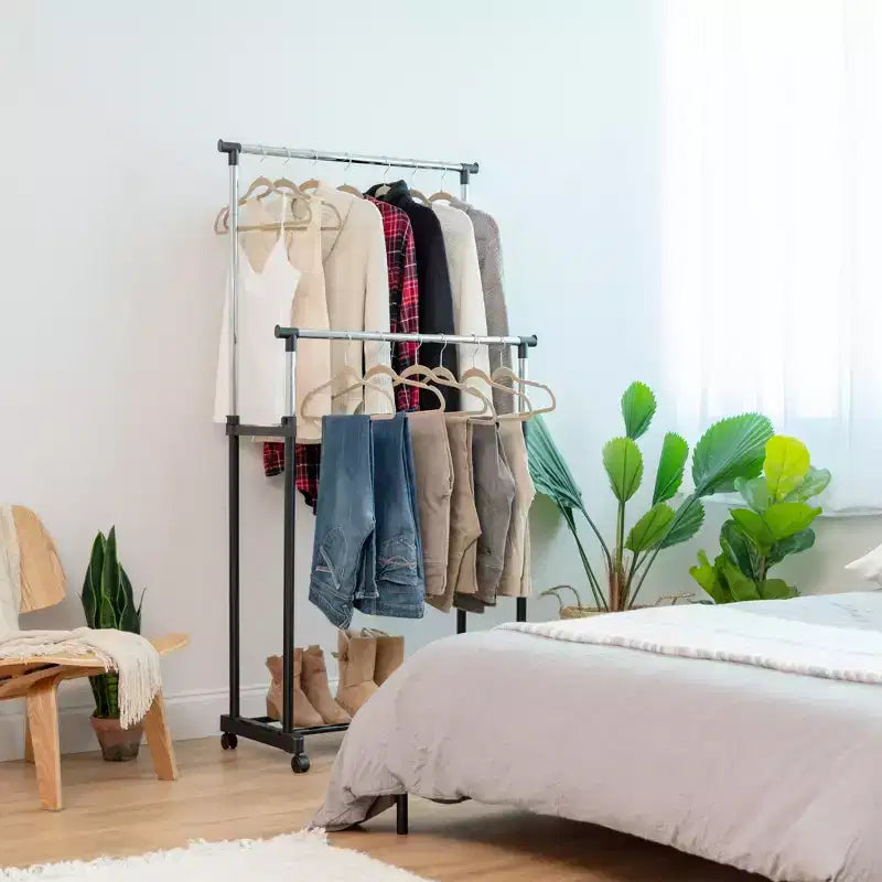 IRIS USA Porte-vêtements réglable en métal, tringle à vêtements sur roulettes