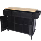 Îlot de cuisine avec comptoir abattant, chariot de cuisine avec 5 roues, armoire de rangement et 3 tiroirs - ModernLuxe