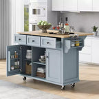 Îlot de cuisine avec comptoir abattant, chariot de cuisine avec 5 roues, armoire de rangement et 3 tiroirs - ModernLuxe