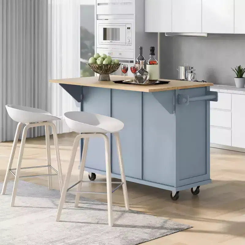 Îlot de cuisine avec comptoir abattant, chariot de cuisine avec 5 roues, armoire de rangement et 3 tiroirs - ModernLuxe