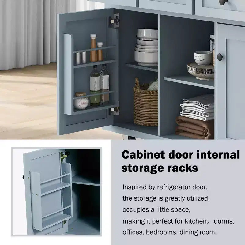 Îlot de cuisine avec comptoir abattant, chariot de cuisine avec 5 roues, armoire de rangement et 3 tiroirs - ModernLuxe