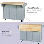 Îlot de cuisine avec comptoir abattant, chariot de cuisine avec 5 roues, armoire de rangement et 3 tiroirs - ModernLuxe
