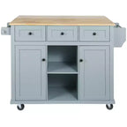 Îlot de cuisine avec comptoir abattant, chariot de cuisine avec 5 roues, armoire de rangement et 3 tiroirs - ModernLuxe
