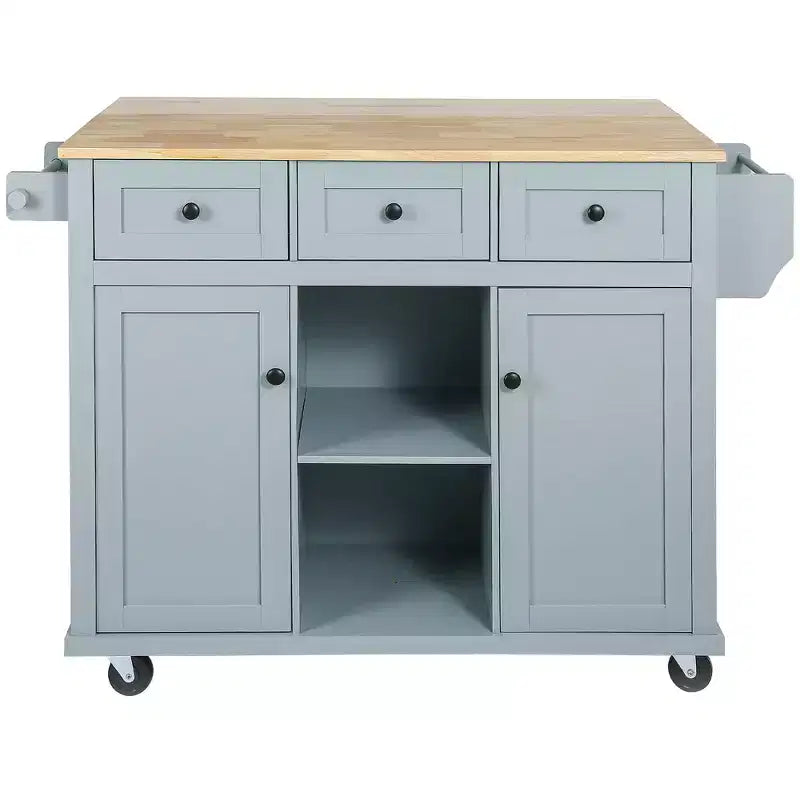 Îlot de cuisine avec comptoir abattant, chariot de cuisine avec 5 roues, armoire de rangement et 3 tiroirs - ModernLuxe