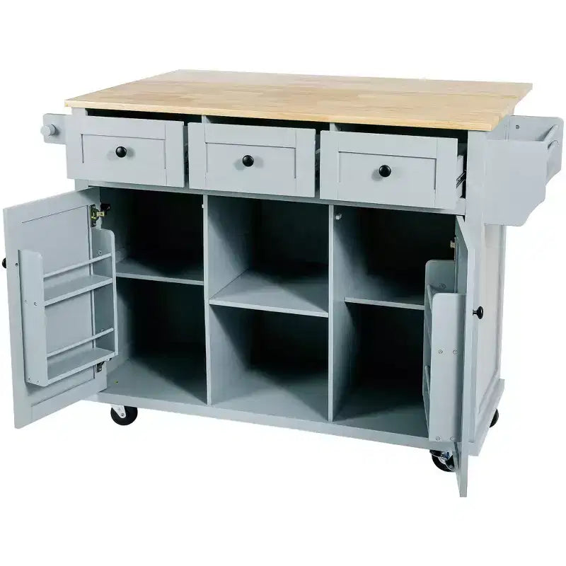 Îlot de cuisine avec comptoir abattant, chariot de cuisine avec 5 roues, armoire de rangement et 3 tiroirs - ModernLuxe