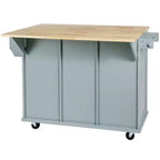 Îlot de cuisine avec comptoir abattant, chariot de cuisine avec 5 roues, armoire de rangement et 3 tiroirs - ModernLuxe