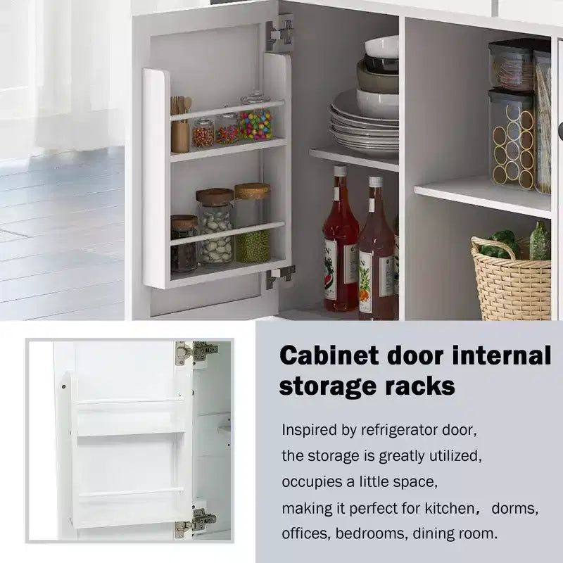 Îlot de cuisine avec comptoir abattant, chariot de cuisine avec 5 roues, armoire de rangement et 3 tiroirs - ModernLuxe