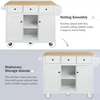 Îlot de cuisine avec comptoir abattant, chariot de cuisine avec 5 roues, armoire de rangement et 3 tiroirs - ModernLuxe