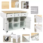 Îlot de cuisine avec comptoir abattant, chariot de cuisine avec 5 roues, armoire de rangement et 3 tiroirs - ModernLuxe