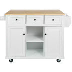 Îlot de cuisine avec comptoir abattant, chariot de cuisine avec 5 roues, armoire de rangement et 3 tiroirs - ModernLuxe