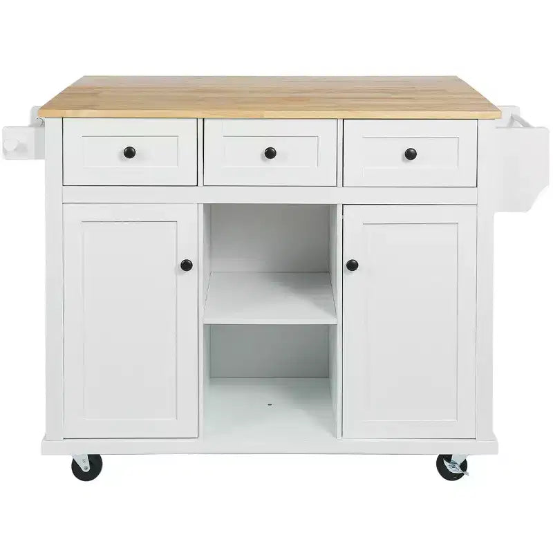 Îlot de cuisine avec comptoir abattant, chariot de cuisine avec 5 roues, armoire de rangement et 3 tiroirs - ModernLuxe
