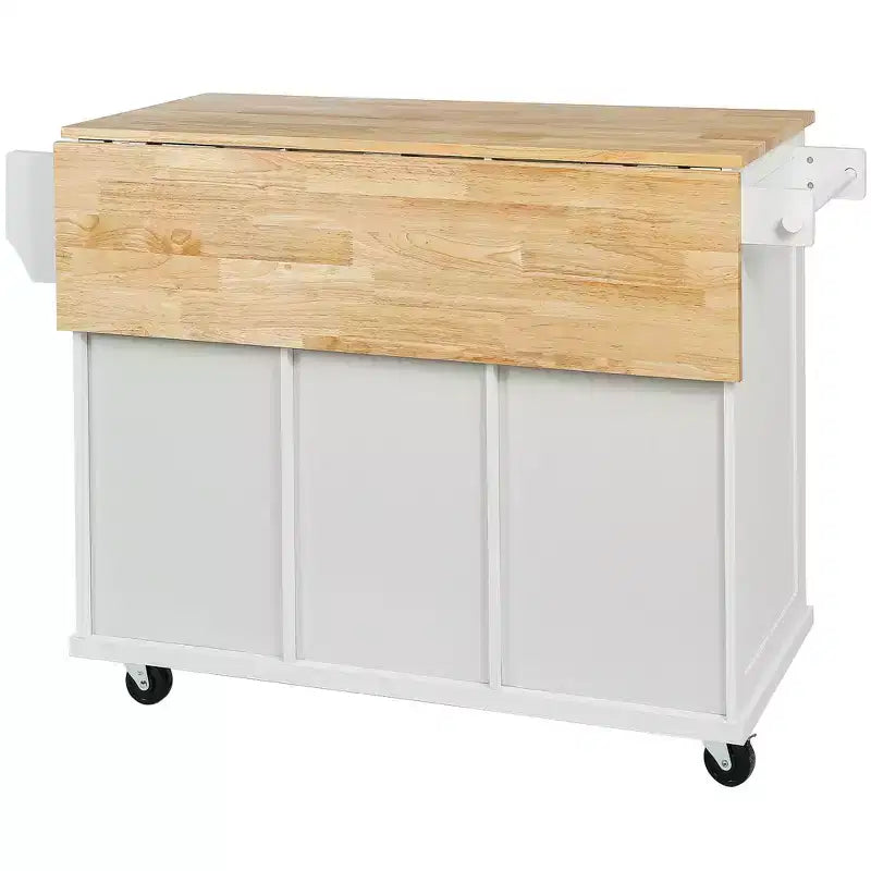 Îlot de cuisine avec comptoir abattant, chariot de cuisine avec 5 roues, armoire de rangement et 3 tiroirs - ModernLuxe