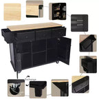Îlot de cuisine avec comptoir abattant, chariot de cuisine avec 5 roues, armoire de rangement et 3 tiroirs - ModernLuxe