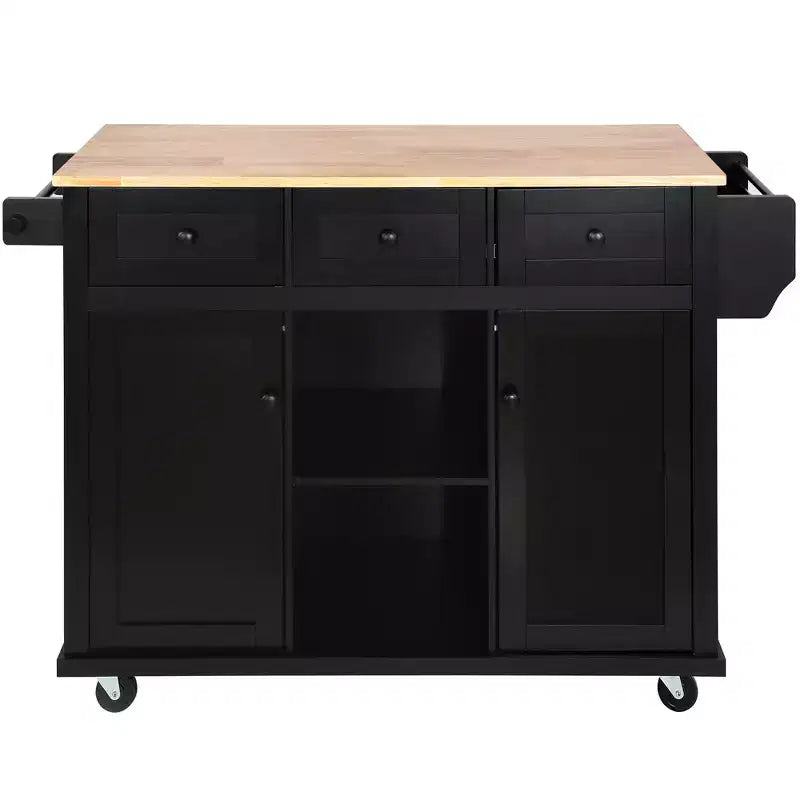 Îlot de cuisine avec comptoir abattant, chariot de cuisine avec 5 roues, armoire de rangement et 3 tiroirs - ModernLuxe