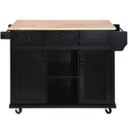 Îlot de cuisine avec comptoir abattant, chariot de cuisine avec 5 roues, armoire de rangement et 3 tiroirs - ModernLuxe