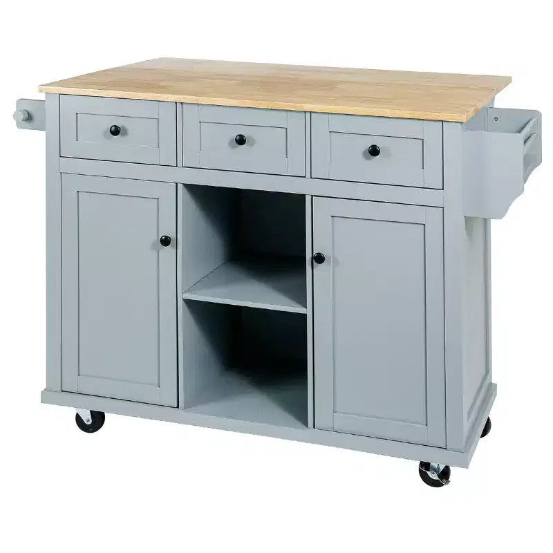 Îlot de cuisine avec comptoir abattant, chariot de cuisine avec 5 roues, armoire de rangement et 3 tiroirs - ModernLuxe