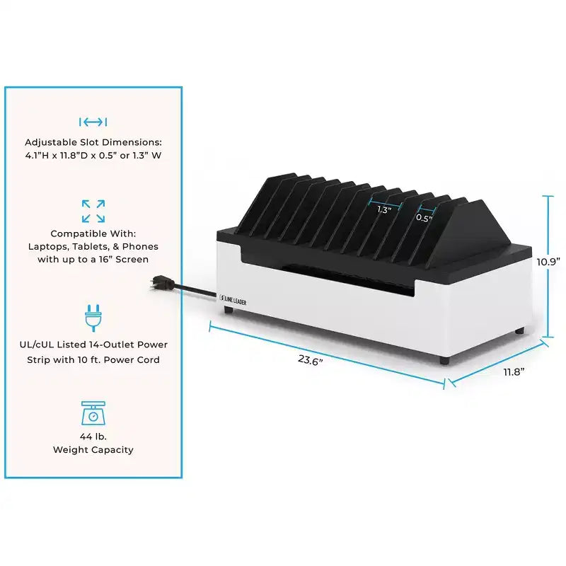 Stand Steady Line Leader Station de charge ouverte de bureau pour jusqu'à 12 appareils - Blanc