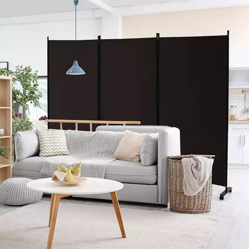 Paravent pliant 3 panneaux Costway 183 cm sur roulettes verrouillables Noir/Marron/Gris/Blanc