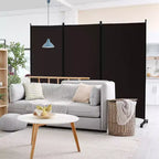 Paravent pliant 3 panneaux Costway 183 cm sur roulettes verrouillables Noir/Marron/Gris/Blanc