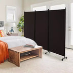 Paravent pliant 3 panneaux Costway 183 cm sur roulettes verrouillables Noir/Marron/Gris/Blanc