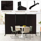 Paravent pliant 3 panneaux Costway 183 cm sur roulettes verrouillables Noir/Marron/Gris/Blanc