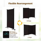 Paravent pliant 3 panneaux Costway 183 cm sur roulettes verrouillables Noir/Marron/Gris/Blanc