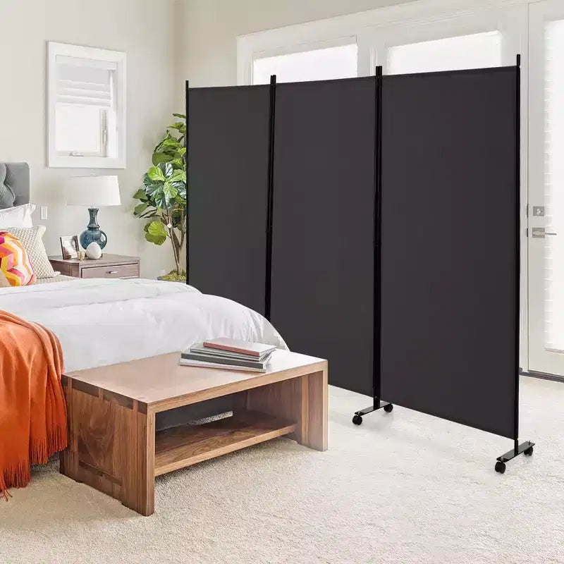 Paravent pliant 3 panneaux Costway 183 cm sur roulettes verrouillables Noir/Marron/Gris/Blanc