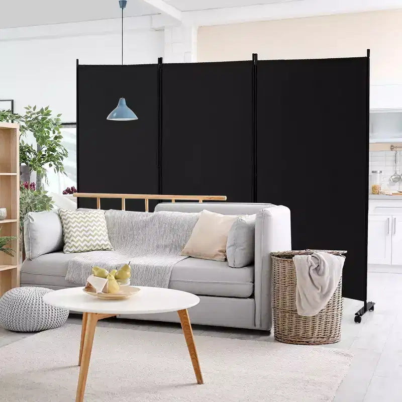Paravent pliant 3 panneaux Costway 183 cm sur roulettes verrouillables Noir/Marron/Gris/Blanc