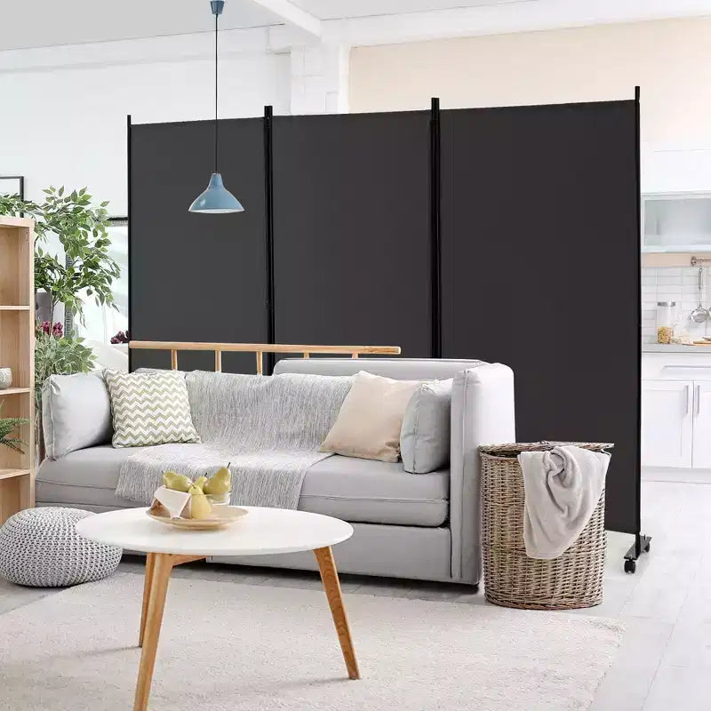 Paravent pliant 3 panneaux Costway 183 cm sur roulettes verrouillables Noir/Marron/Gris/Blanc