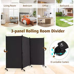 Paravent pliant 3 panneaux Costway 183 cm sur roulettes verrouillables Noir/Marron/Gris/Blanc