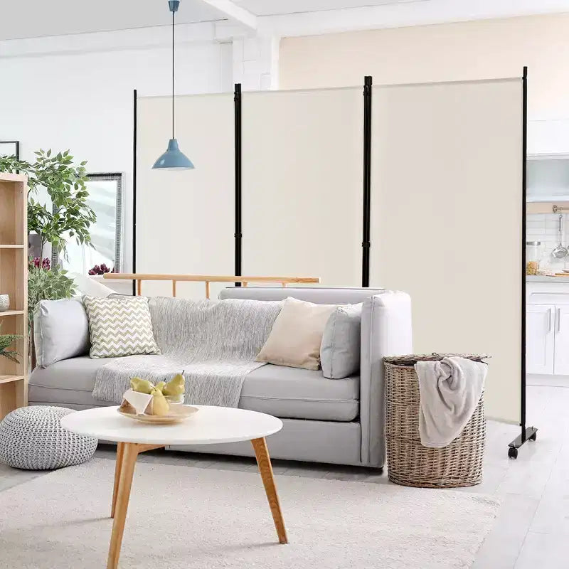 Paravent pliant 3 panneaux Costway 183 cm sur roulettes verrouillables Noir/Marron/Gris/Blanc