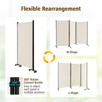 Paravent pliant 3 panneaux Costway 183 cm sur roulettes verrouillables Noir/Marron/Gris/Blanc