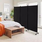 Paravent pliant 3 panneaux Costway 183 cm sur roulettes verrouillables Noir/Marron/Gris/Blanc