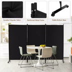 Paravent pliant 3 panneaux Costway 183 cm sur roulettes verrouillables Noir/Marron/Gris/Blanc
