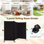 Paravent pliant 3 panneaux Costway 183 cm sur roulettes verrouillables Noir/Marron/Gris/Blanc