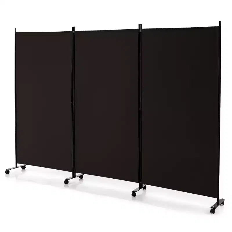 Paravent pliant 3 panneaux Costway 183 cm sur roulettes verrouillables Noir/Marron/Gris/Blanc