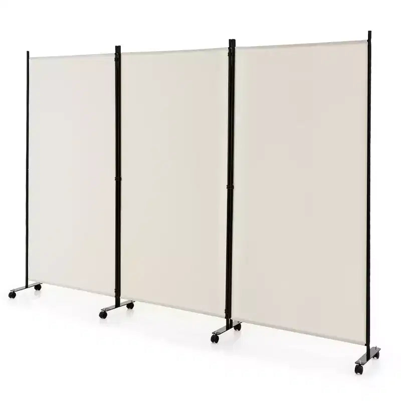 Paravent pliant 3 panneaux Costway 183 cm sur roulettes verrouillables Noir/Marron/Gris/Blanc
