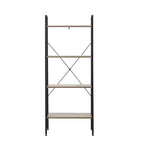 LuxenHome 4-Shelf 58.3 x 23.62 W Wood and Metal Ladder Bookcase. Brown