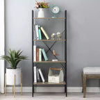 Bibliothèque échelle à 4 étagères LuxenHome 58,3 x 23,62 L en bois et métal. Marron